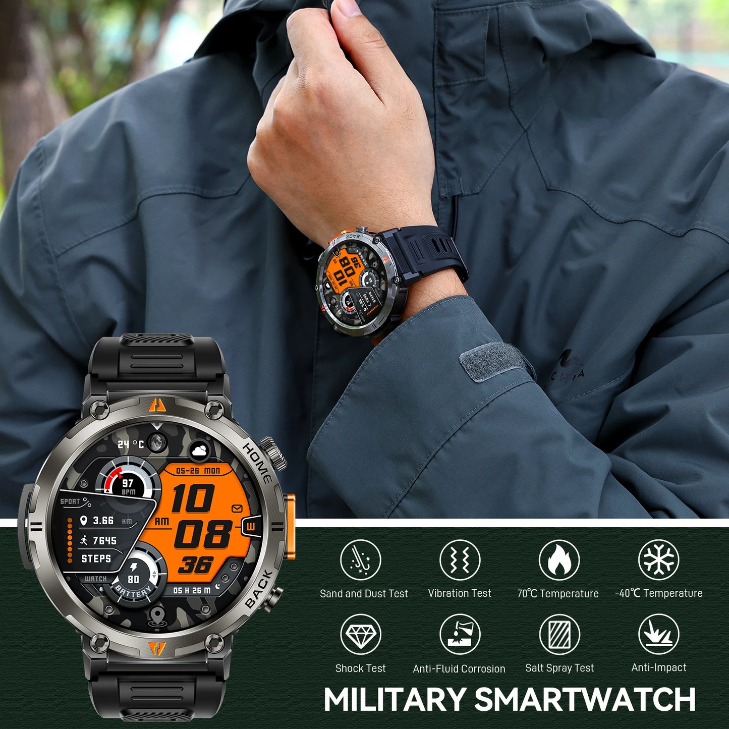 EIGIIS KE3 Bluetooth Smartwatch With Health Heart Rate Monitor