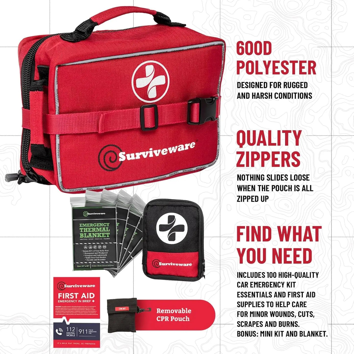 Premium 238-Piece Survival First Aid Kit for Travel and Outdoor